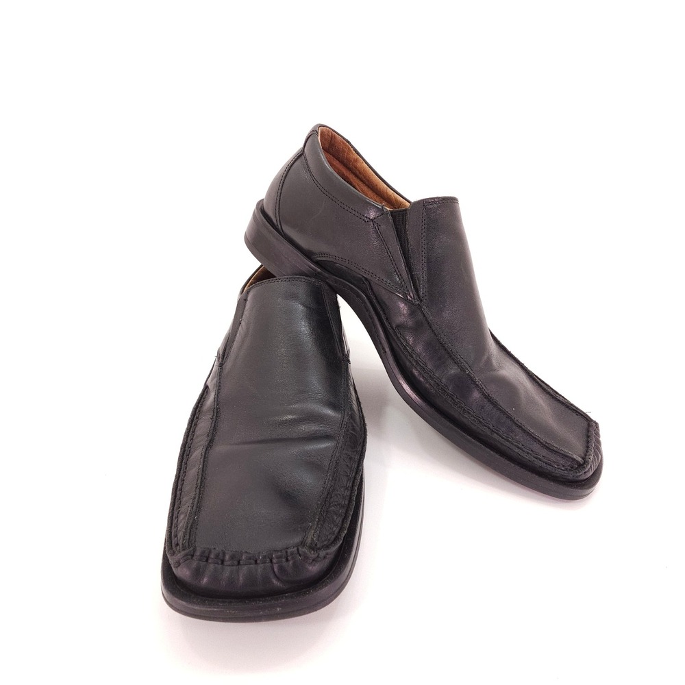 Venturini Loafer Men 7.5 Black Leather Square Toe Slip On Dress Shoes Minimalist